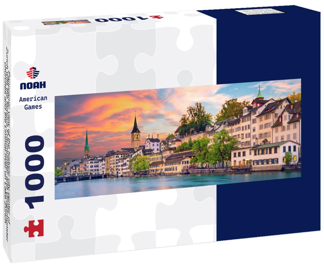 Noah Jigsaw Puzzle Panoramic view of the historic city center of Zurich with the famous Fraumunster and Grossmunster churches and the Limmat river on Lake Zurich, Canton of Zurich, Switzerland panorama 1000 pieces