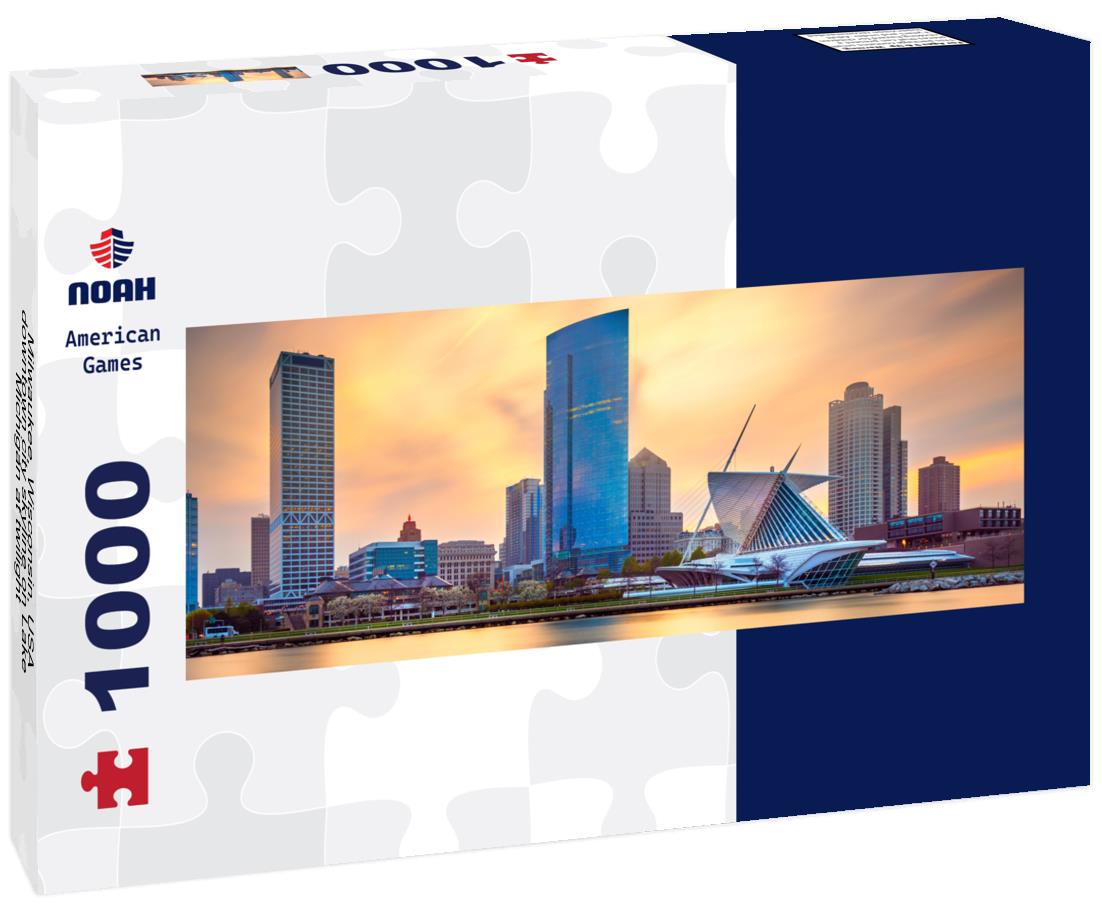 Noah Jigsaw Puzzle Milwaukee, Wisconsin, USA downtown city skyline on Lake Michigan at twilight panorama 1000 pieces