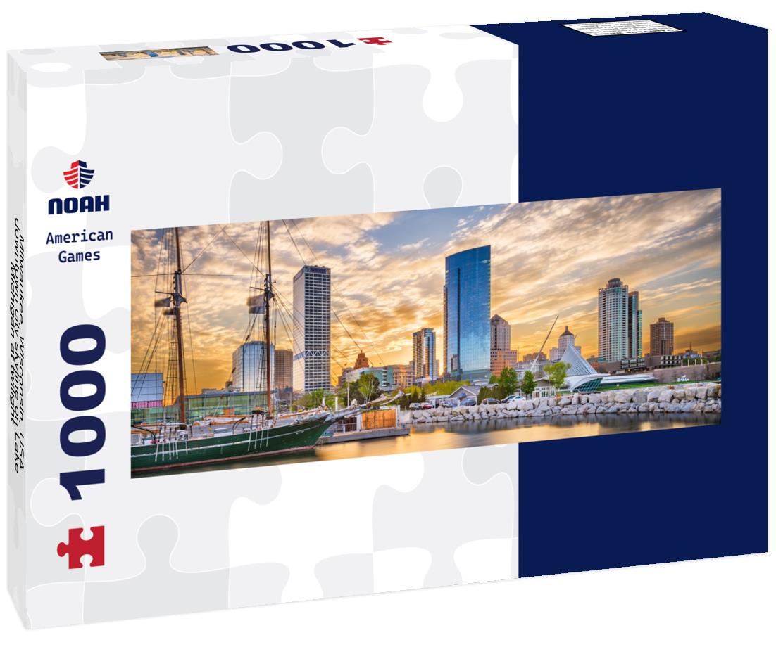Noah Jigsaw Puzzle Milwaukee, Wisconsin, USA downtown city skyline on Lake Michigan at twilight panorama 1000 pieces