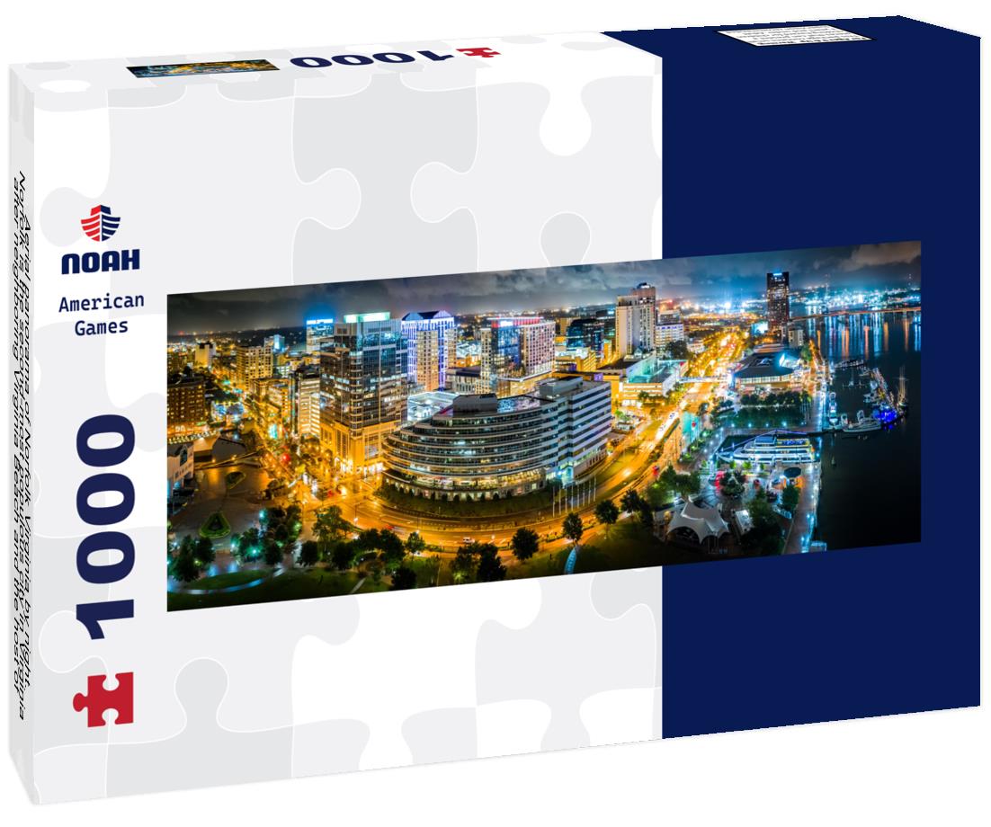 Noah Jigsaw Puzzle Aerial panorama of Norfolk Virginia by night. Norfolk is the second-most populous city in Virginia after neighboring Virginia Beach and the host of the largest navy base in the world panorama 1000 pieces