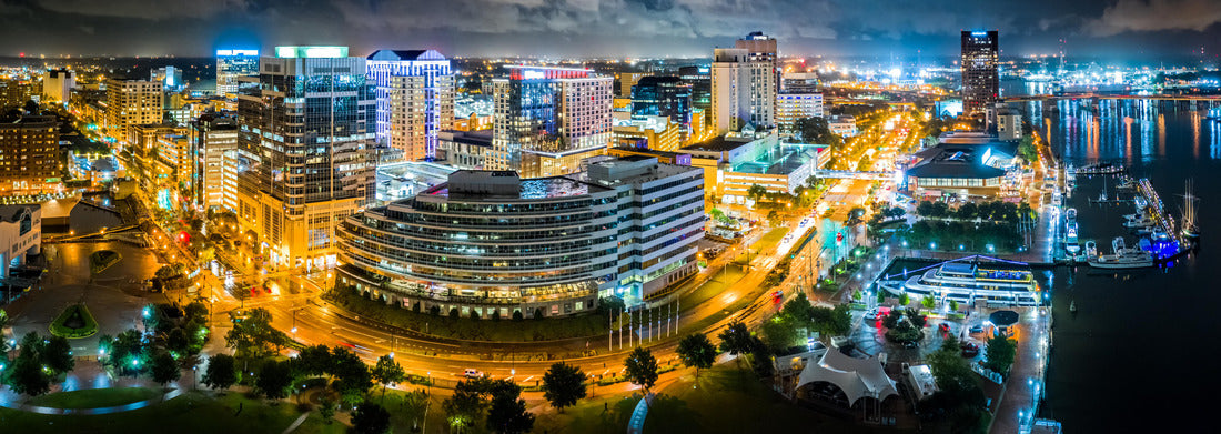 Noah Jigsaw Puzzle Aerial panorama of Norfolk Virginia by night. Norfolk is the second-most populous city in Virginia after neighboring Virginia Beach and the host of the largest navy base in the world panorama 1000 pieces