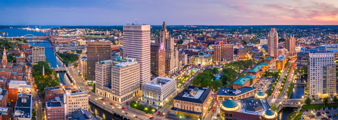 Noah Jigsaw Puzzle Aerial panorama of Providence skyline at dusk. Providence is the capital city of the U.S. state of Rhode Island. Founded in 1636 is one of the oldest cities in USA panorama 1000 pieces