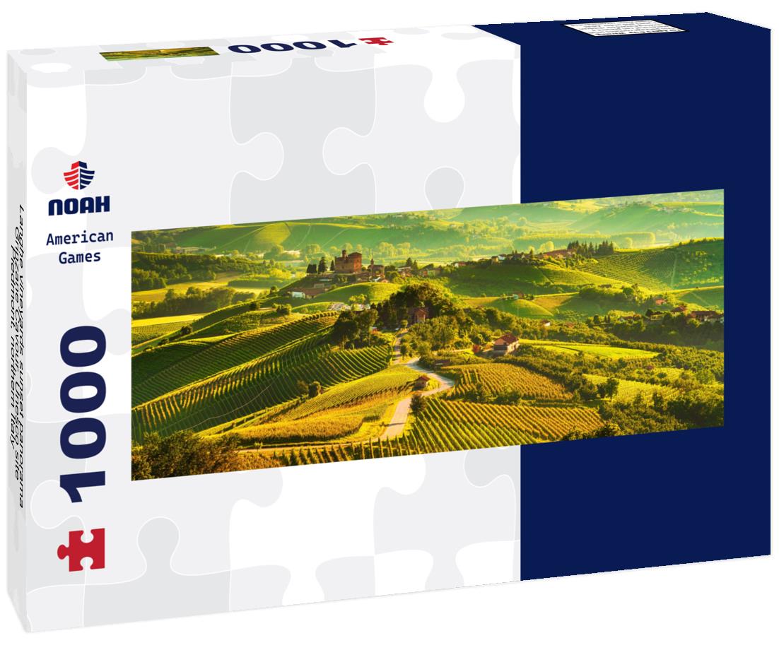 Noah Jigsaw Puzzle Langhe vineyards sunset panorama, Grinzane Cavour, Unesco site, Piedmont, northern Italy panorama 1000 pieces