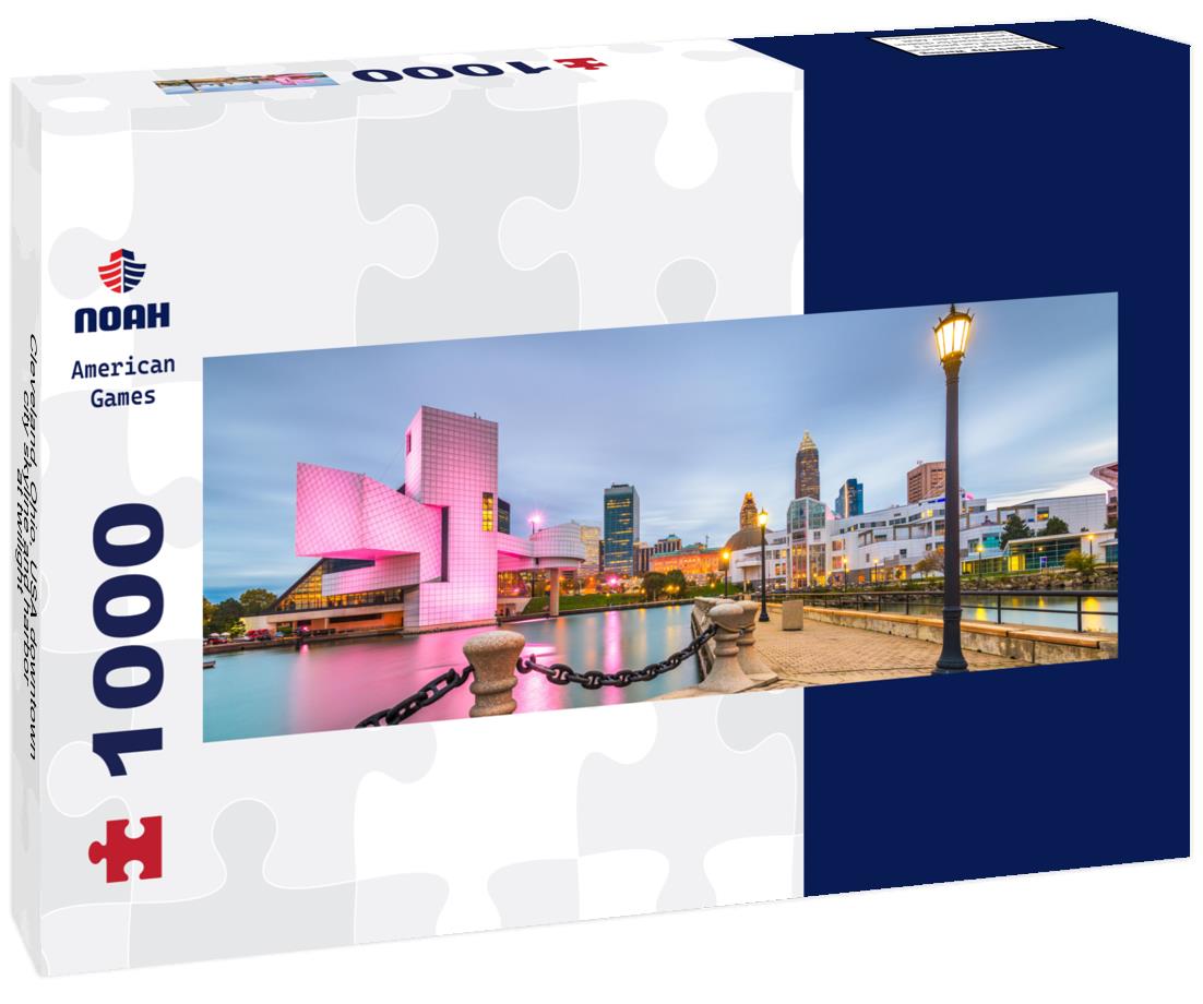 Noah Jigsaw Puzzle Cleveland, Ohio, USA downtown city skyline and harbor at twilight panorama 1000 pieces
