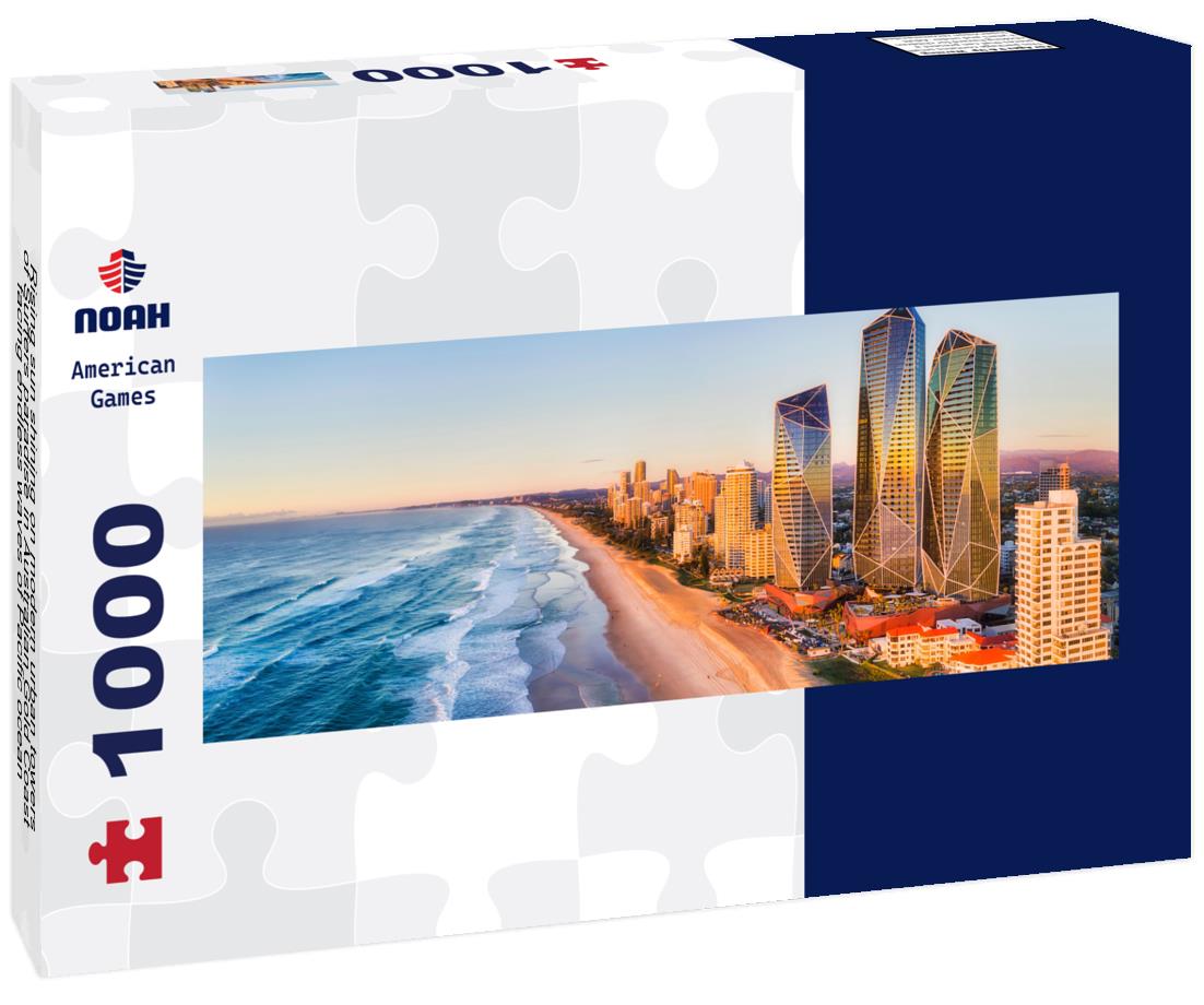Noah Jigsaw Puzzle Rising sun shining on modern urban towers of Surfers paradise in Australian Gold Coast facing endless waves of Pacific ocean panorama 1000 pieces