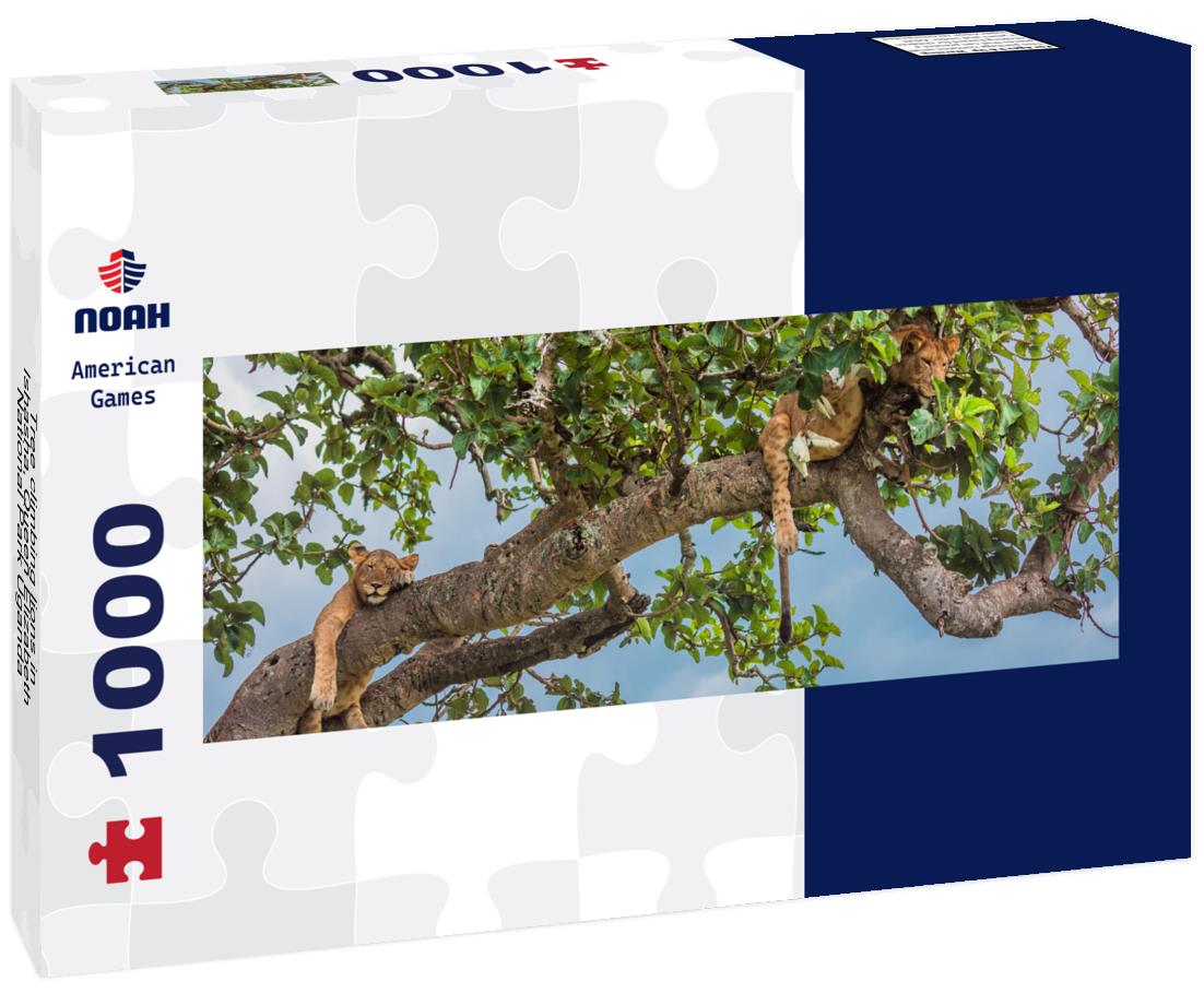 Noah Jigsaw Puzzle Tree climbing lions in Ishasha, Queen Elizabeth National Park Uganda panorama 1000 pieces