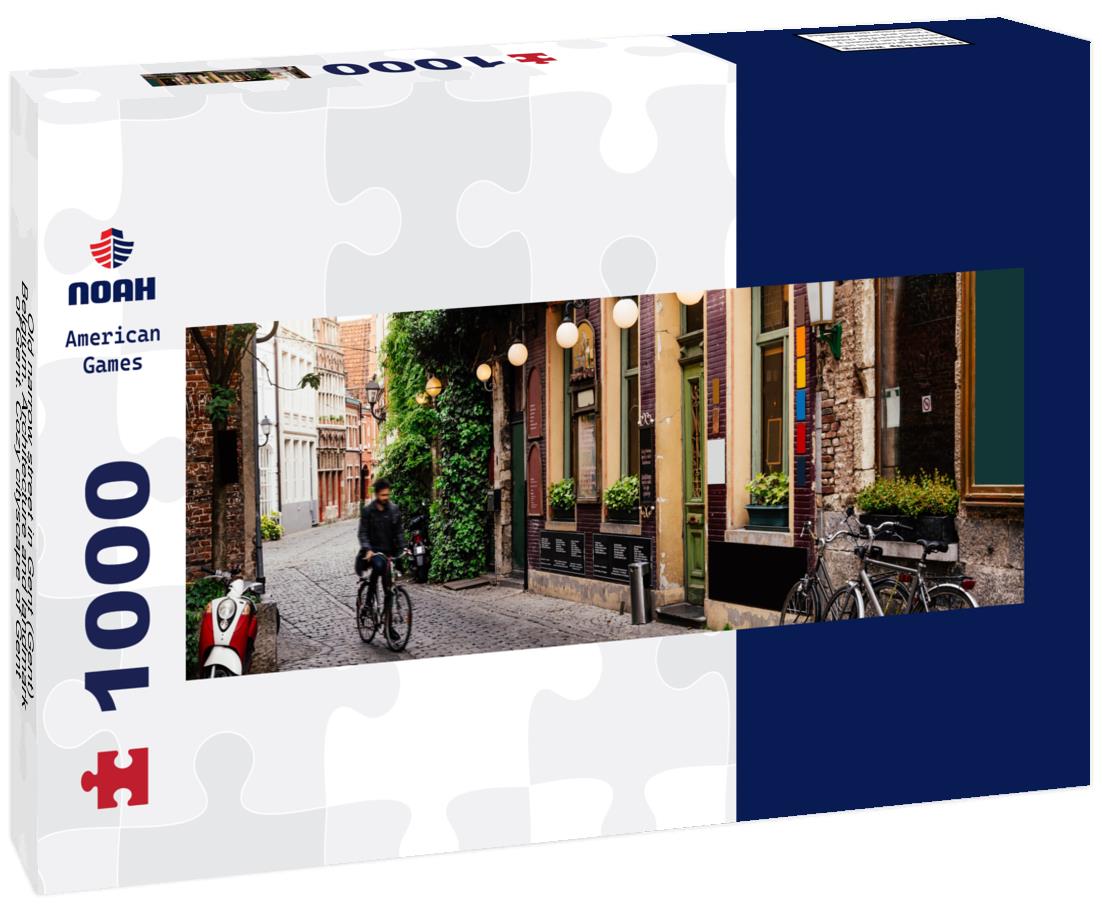 Noah Jigsaw Puzzle Old narrow street in Gent (Gent), Belgium. Architecture and landmark of Gent. Cozy cityscape of Gent panorama 1000 pieces