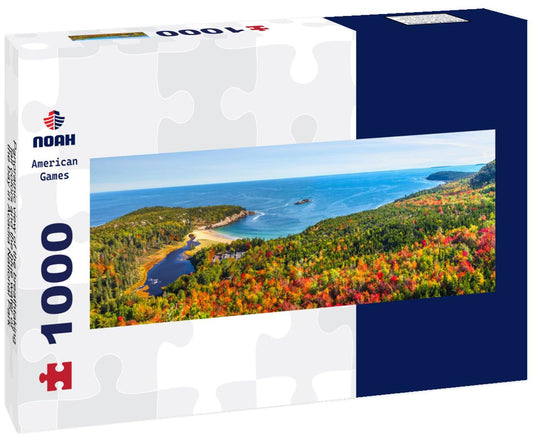 Noah Jigsaw Puzzle Panoramic view of the breathtaking fall colors and the blue water of the bay in Acadia National Park panorama 1000 pieces