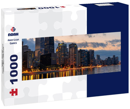 Noah Jigsaw Puzzle Chicago City river side in beautiful dusk, Illinois, USA panorama 1000 pieces