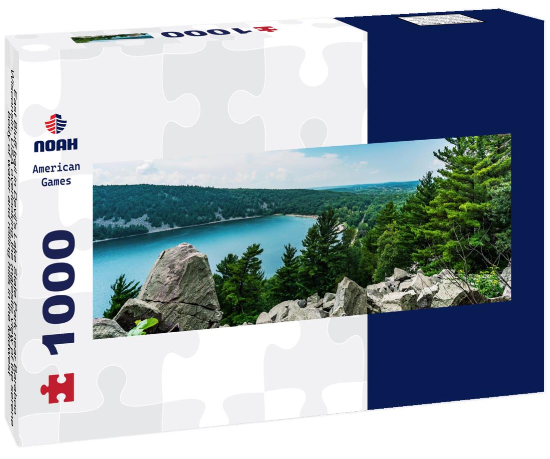 Noah Jigsaw Puzzle East Bluff trail in Devil's Lake State Park near Baraboo, Wisconsin, USA overlooking the majestic view of the serene body of water and rolling hills in the Midwest panorama 1000 pieces
