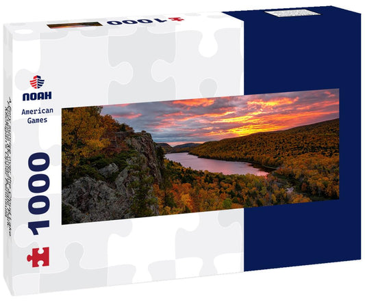 Noah Jigsaw Puzzle A fiery sunrise over the Cloud Lake, Porcupine Mountains Sate Park. Michigan's Upper Peninsula panorama 1000 pieces