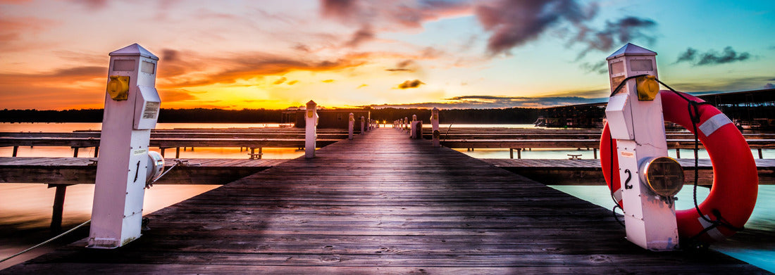Sunset at Midway Marina, Fulton Mississippi A marina is a dock or basin with berths and associated facilities for yachts and small boats 1000pc Panoramic Puzzle