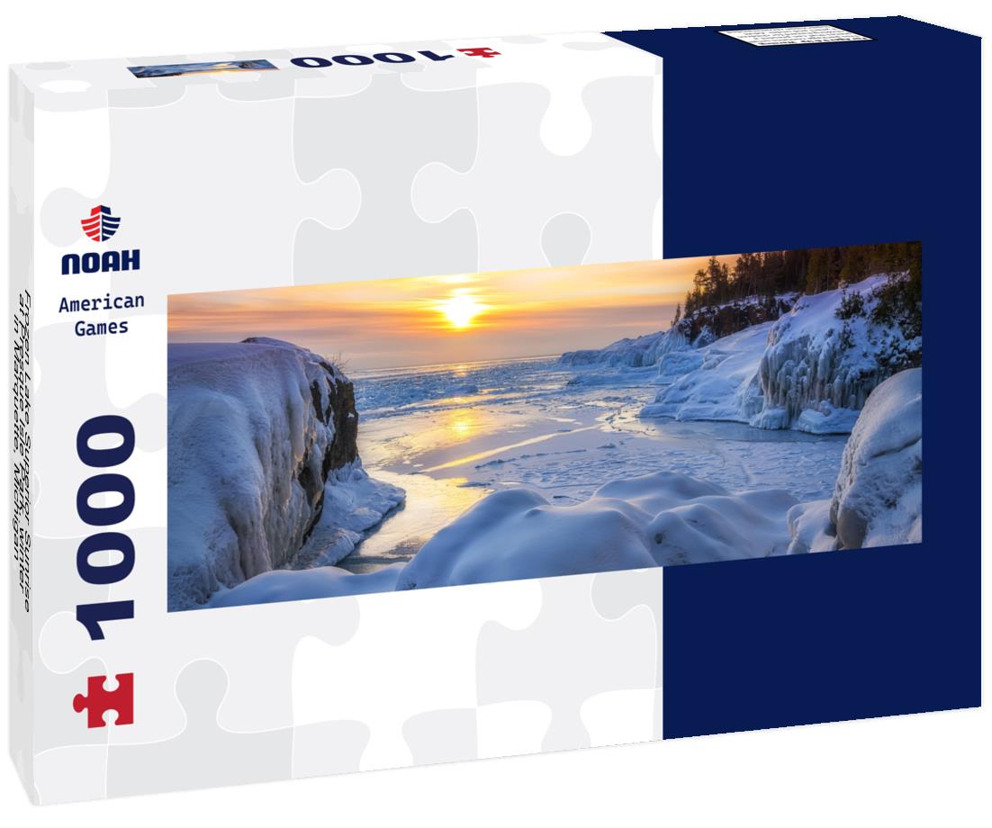 Noah Jigsaw Puzzle Frozen Lake Superior Sunrise at Presque Isle Park, winter in Marquette, Michigan panorama 1000 pieces