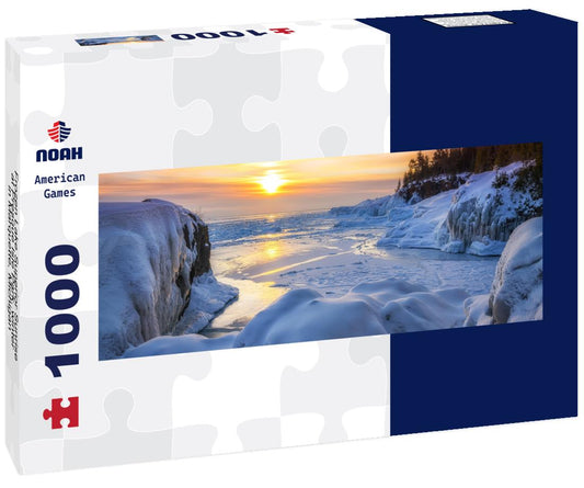 Noah Jigsaw Puzzle Frozen Lake Superior Sunrise at Presque Isle Park, winter in Marquette, Michigan panorama 1000 pieces