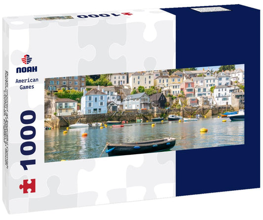 Noah Jigsaw Puzzle Boats moored at beautiful Cornish harbour town of Polruan in South Cornwall, England panorama 1000 pieces