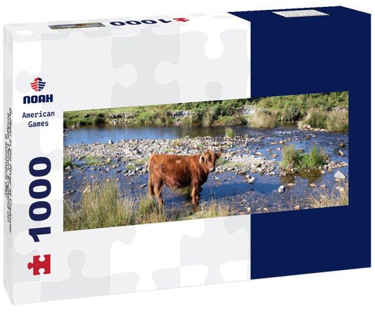 Noah Jigsaw Puzzle Buffalo in the River at Cadover bridge, Devon, England on a summers day panorama 1000 pieces