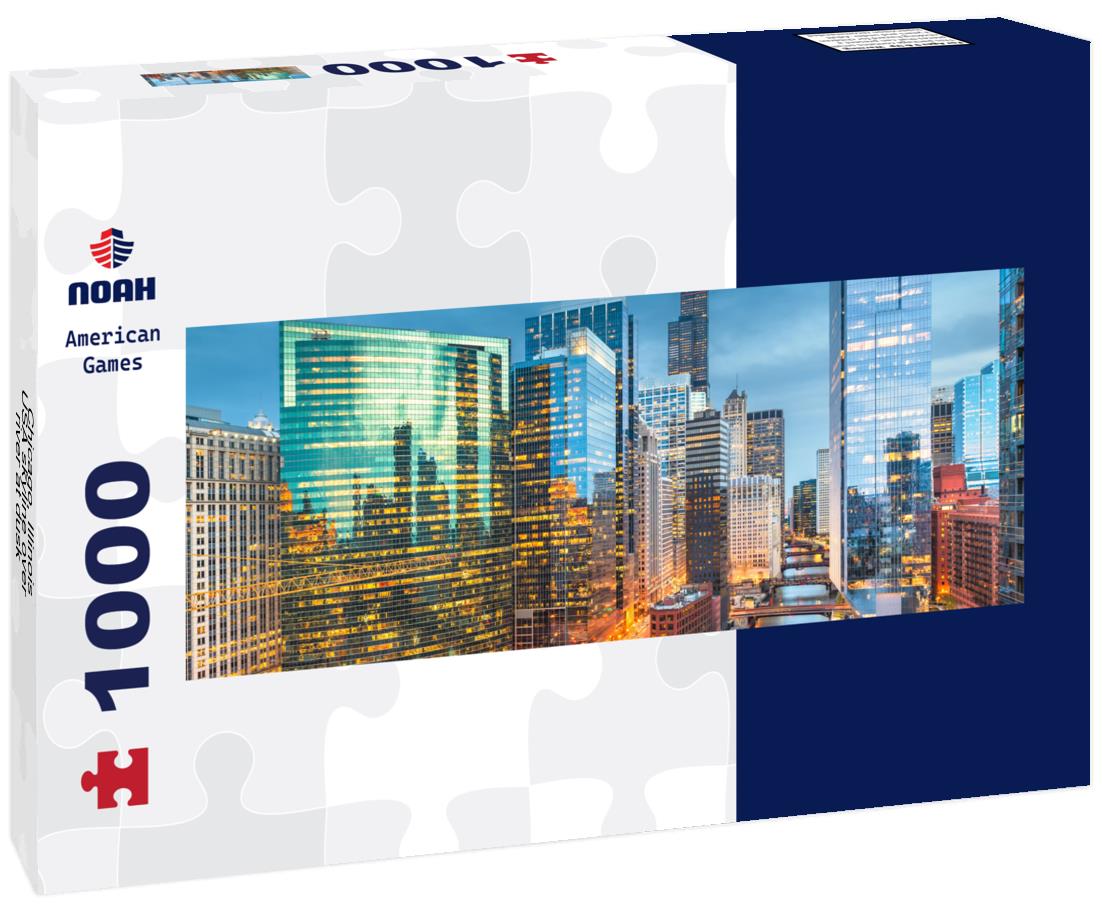 Noah Jigsaw Puzzle Chicago, Illinois USA skyline over river at dusk panorama 1000 pieces