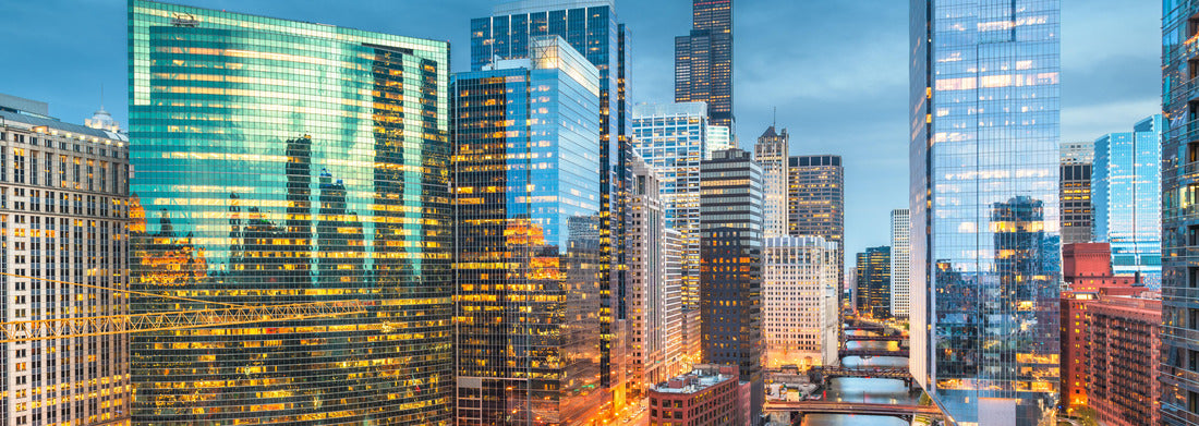 Noah Jigsaw Puzzle Chicago, Illinois USA skyline over river at dusk panorama 1000 pieces