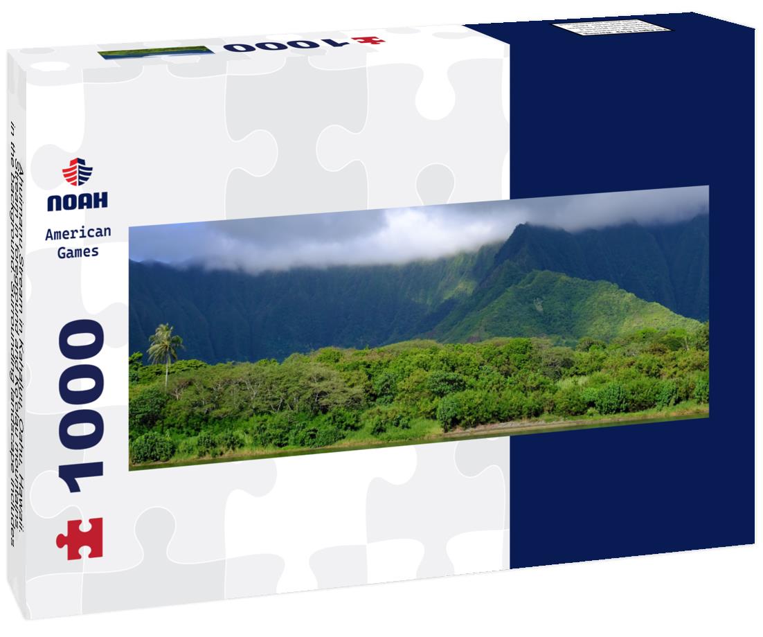 Noah Jigsaw Puzzle Ahuimanu Stream in Kahaluu, Oahu, Hawaii. Stream in foreground and Ko'olau mountains in the background. Surrounding landscape includes palm trees and tropical forest panorama 1000 pieces