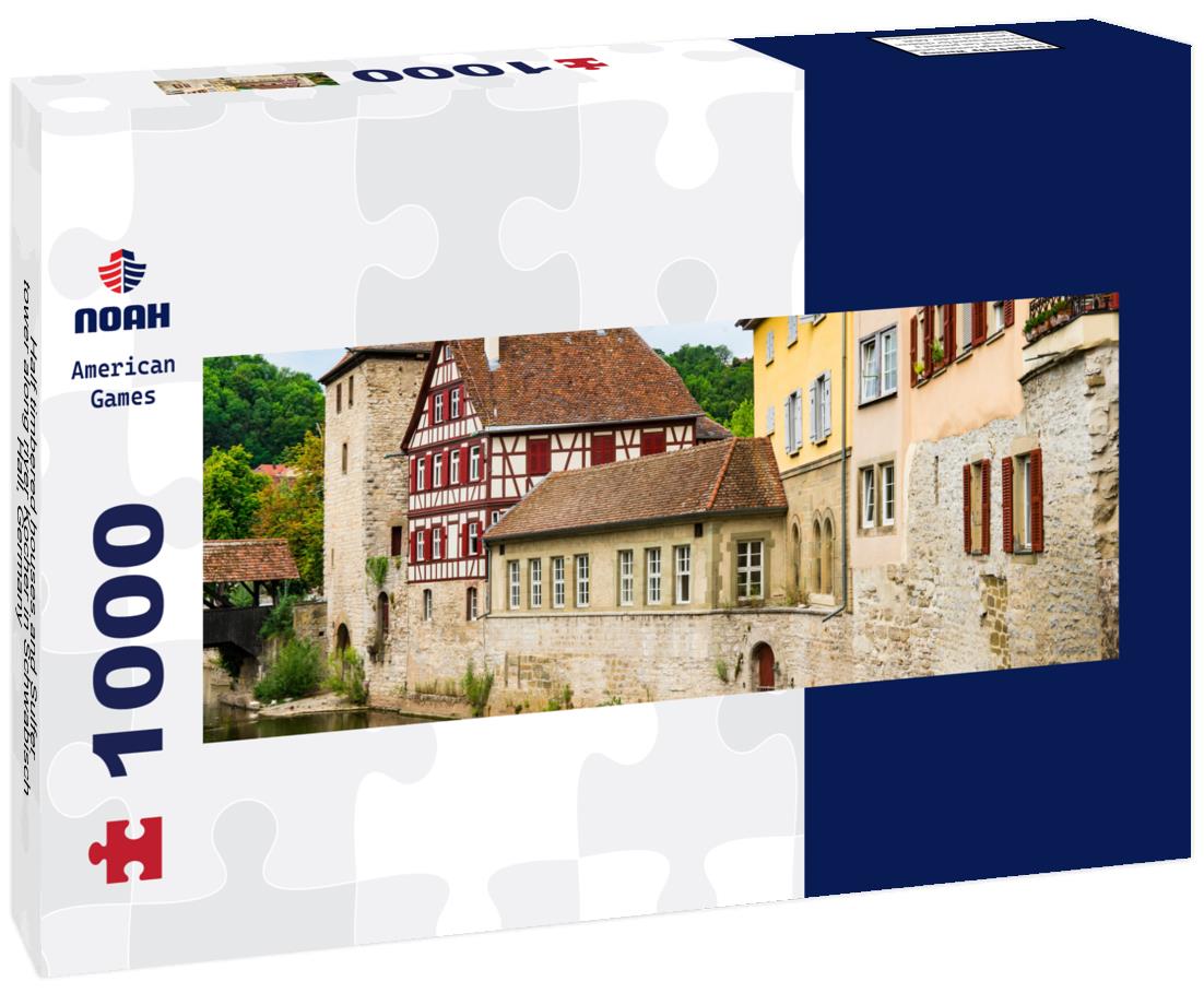 Noah Jigsaw Puzzle Half timbered houses and Sulfer tower along river Kocher in Schwabisch Hall, Germany panorama 1000 pieces