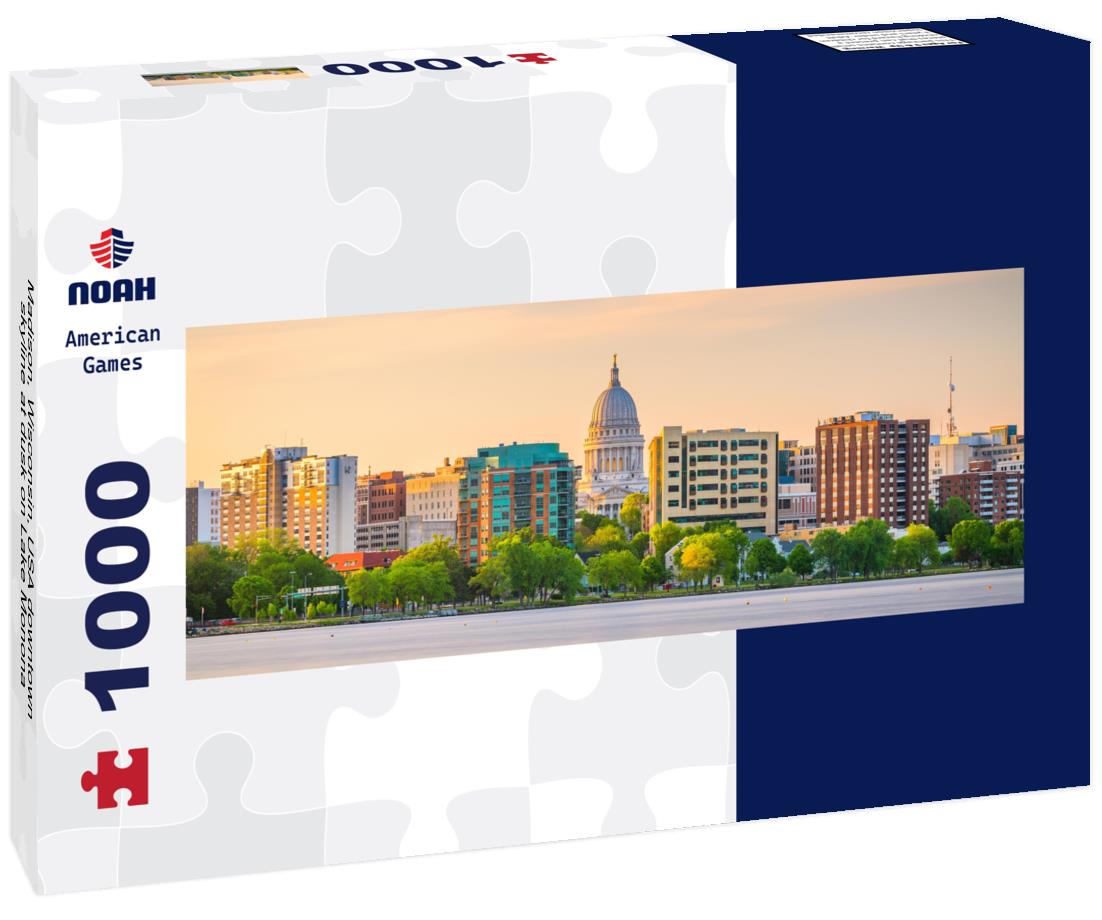 Noah Jigsaw Puzzle Madison, Wisconsin, USA downtown skyline at dusk on Lake Monona panorama 1000 pieces