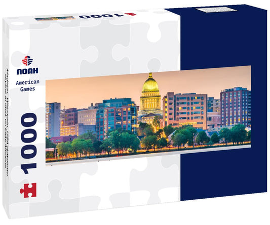 Noah Jigsaw Puzzle Madison, Wisconsin, USA downtown skyline at dusk on Lake Monona panorama 1000 pieces