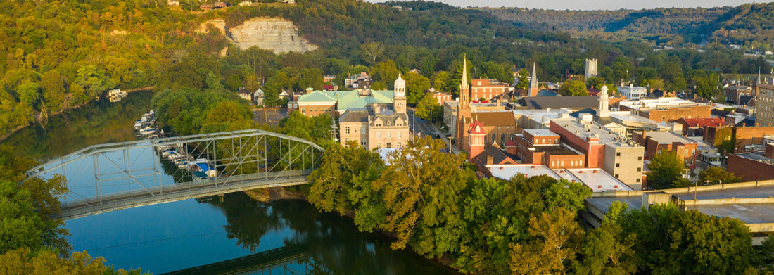 The Kentucky River meanders along framing the downtown urban core of Frankfort KY 1000pc Panoramic Puzzle