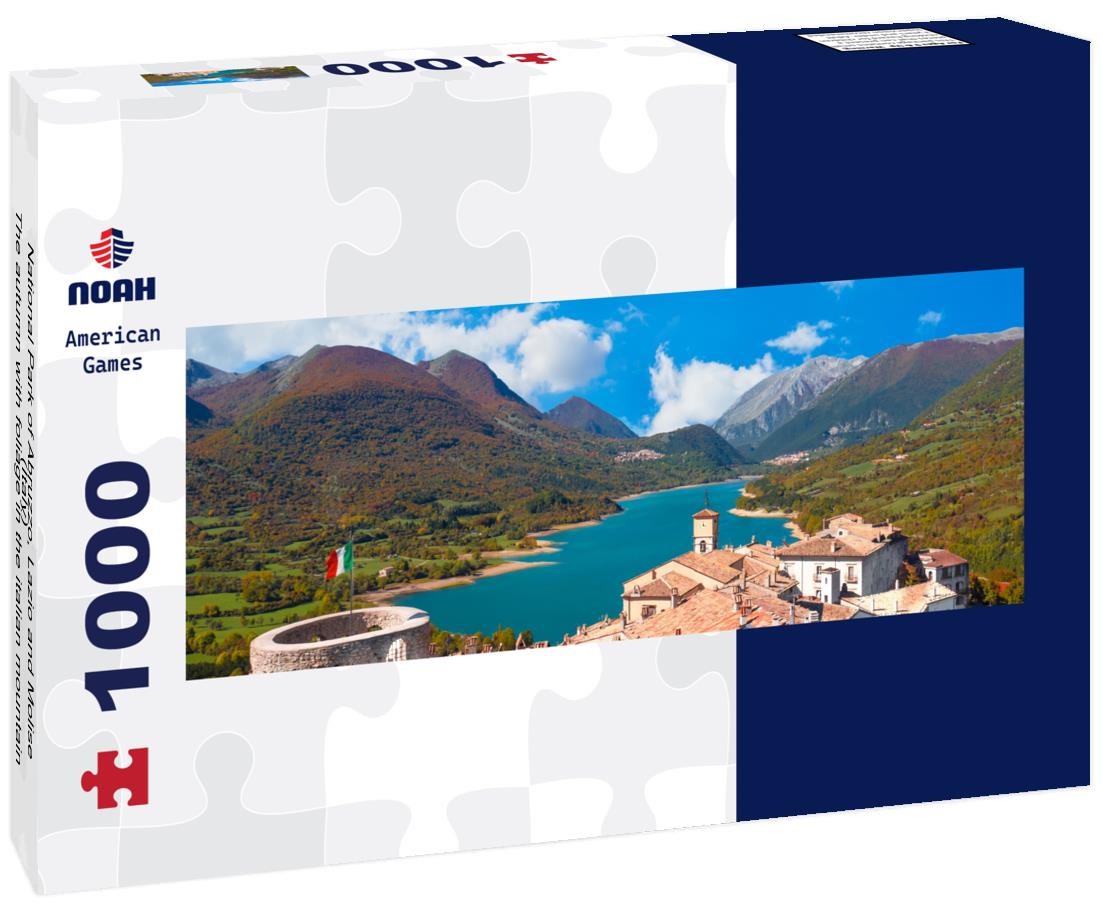 Noah Jigsaw Puzzle National Park of Abruzzo, Lazio and Molise (Italy) - The autumn with foliage in the italian mountain natural reserve, with little towns, wild animals like deer, Barrea Lake, Camosciara, Forca d'Acero panorama 1000 pieces