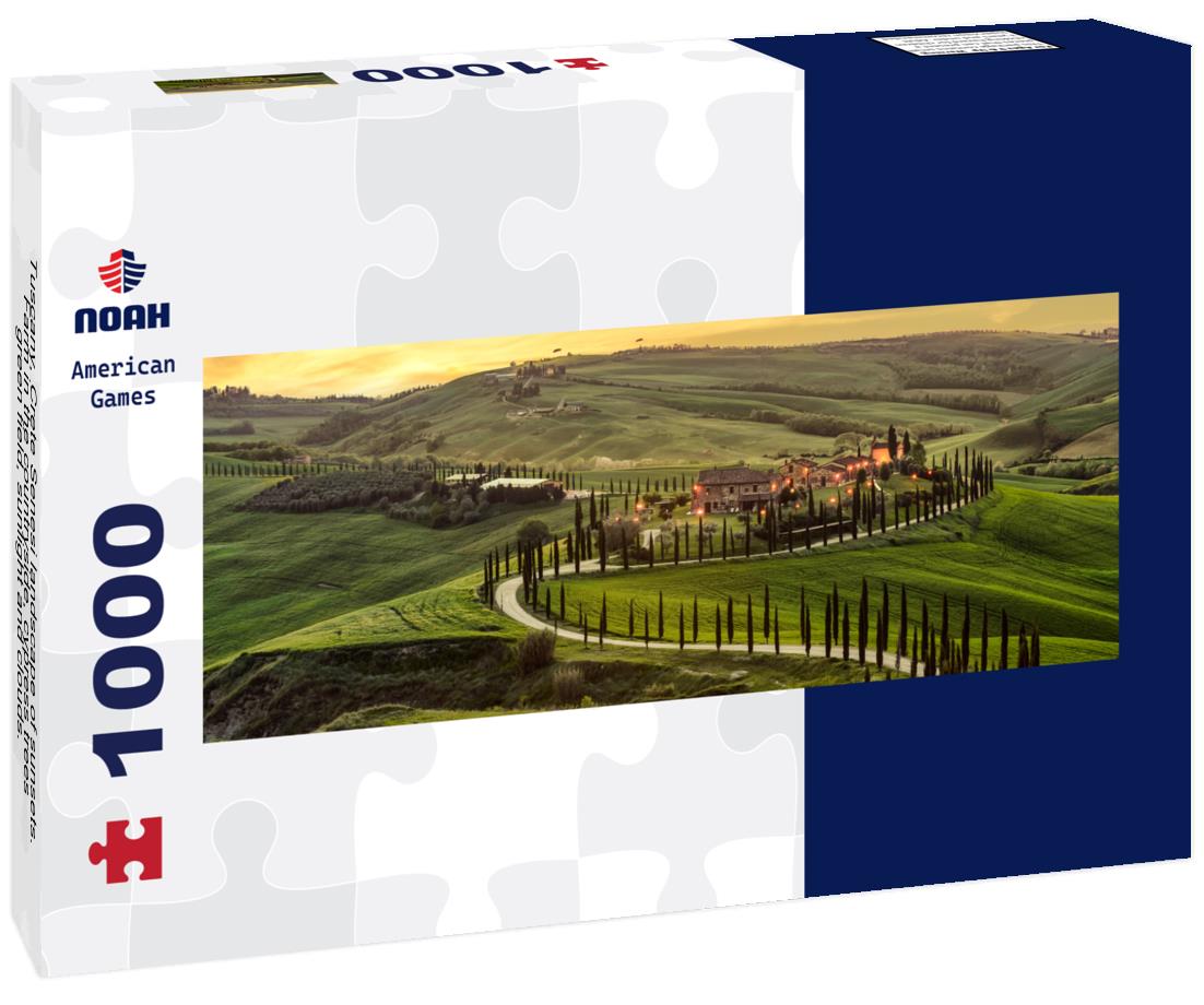 Noah Jigsaw Puzzle Tuscany, Crete Senesi landscape of sunsets. Farm in the countryside, cypress trees, green field, sunlight and clouds. Italy panorama 1000 pieces