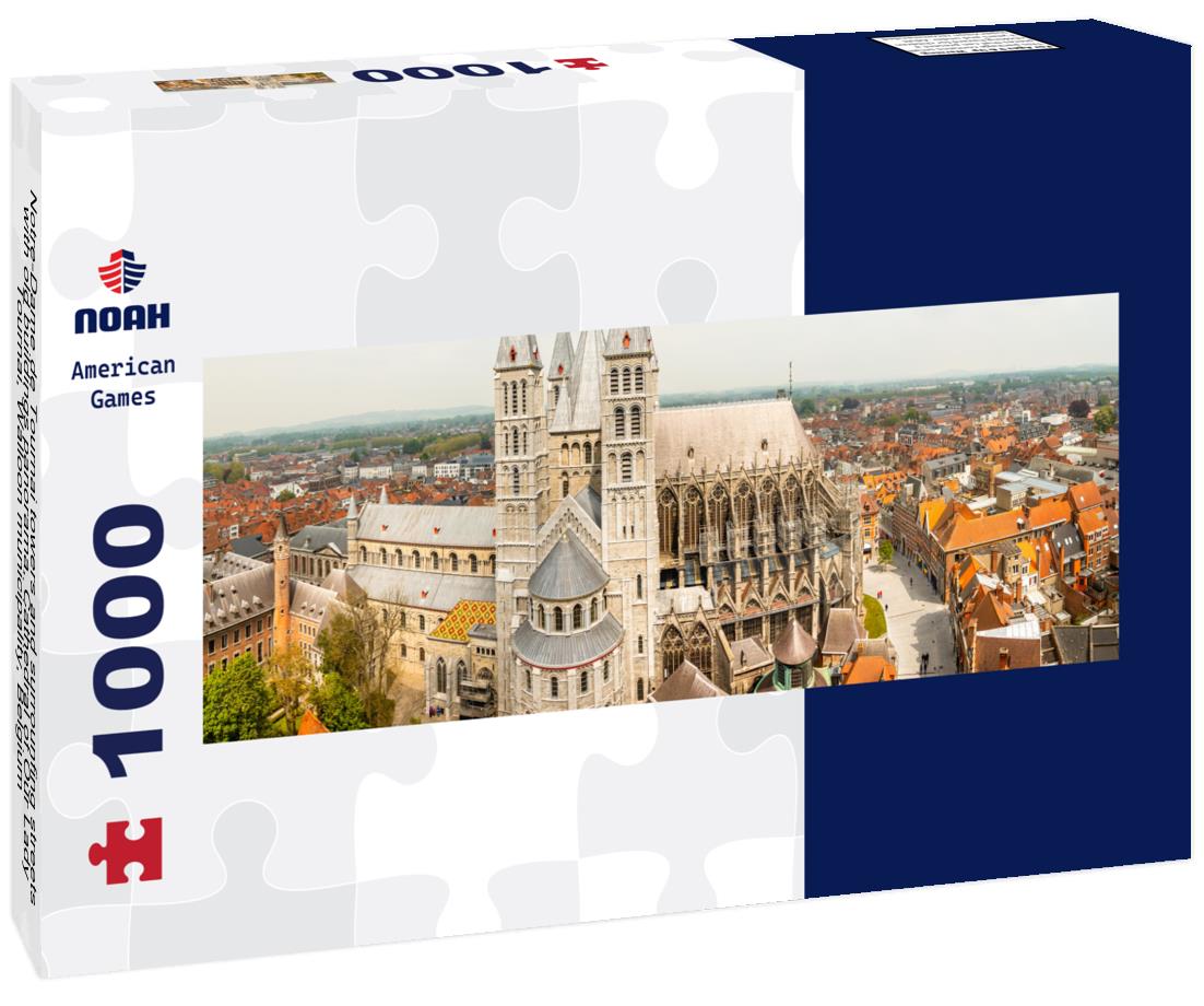 Noah Jigsaw Puzzle Notre-Dame de Tournai towers and surrounfing streets with old buildings panorama, Cathedral of Our Lady, Tournai, Walloon municipality, Belgium panorama 1000 pieces
