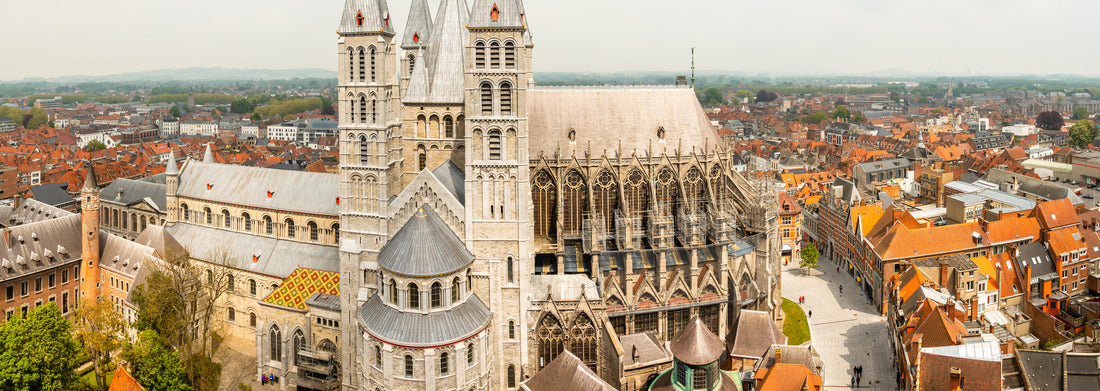 Noah Jigsaw Puzzle Notre-Dame de Tournai towers and surrounfing streets with old buildings panorama, Cathedral of Our Lady, Tournai, Walloon municipality, Belgium panorama 1000 pieces
