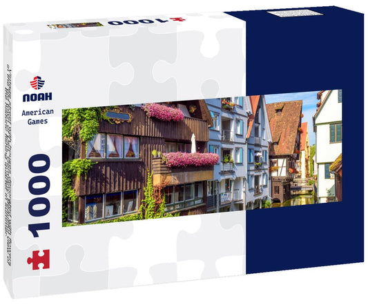Noah Jigsaw Puzzle Vintage street with houses decorated with flowers in the old town of Ulm, Germany. Beautiful view of the historic fishing quarter in summer. It is a landmark of Ulm. Old town of Ulm with canals panorama 1000 pieces