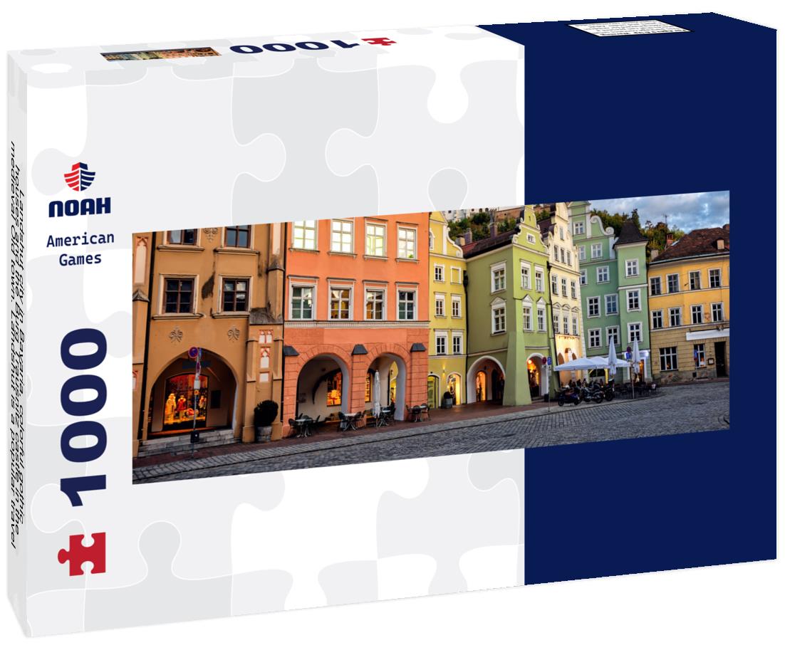 Noah Jigsaw Puzzle Landshut city in Bavaria, colorful gothic houses and the Burg Trausnitz castle in the medieval Old town. Landshut is a popular travel destination near Munich, Germany panorama 1000 pieces