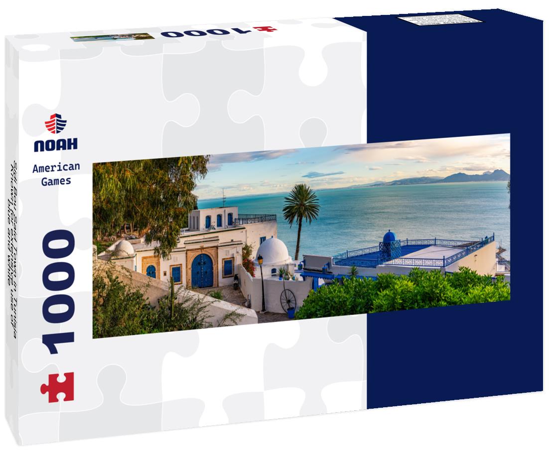 Noah Jigsaw Puzzle Sidi Bou Said Town in Tunisia Known for extensive use of blue and white panorama 1000 pieces