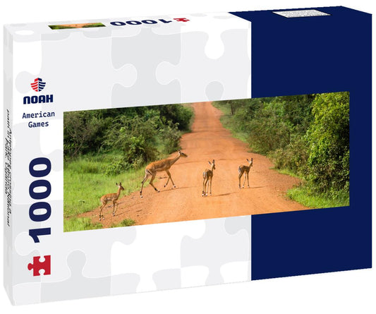Noah Jigsaw Puzzle Antelopes crossing a path in Lake Mburo National Park, Uganda panorama 1000 pieces