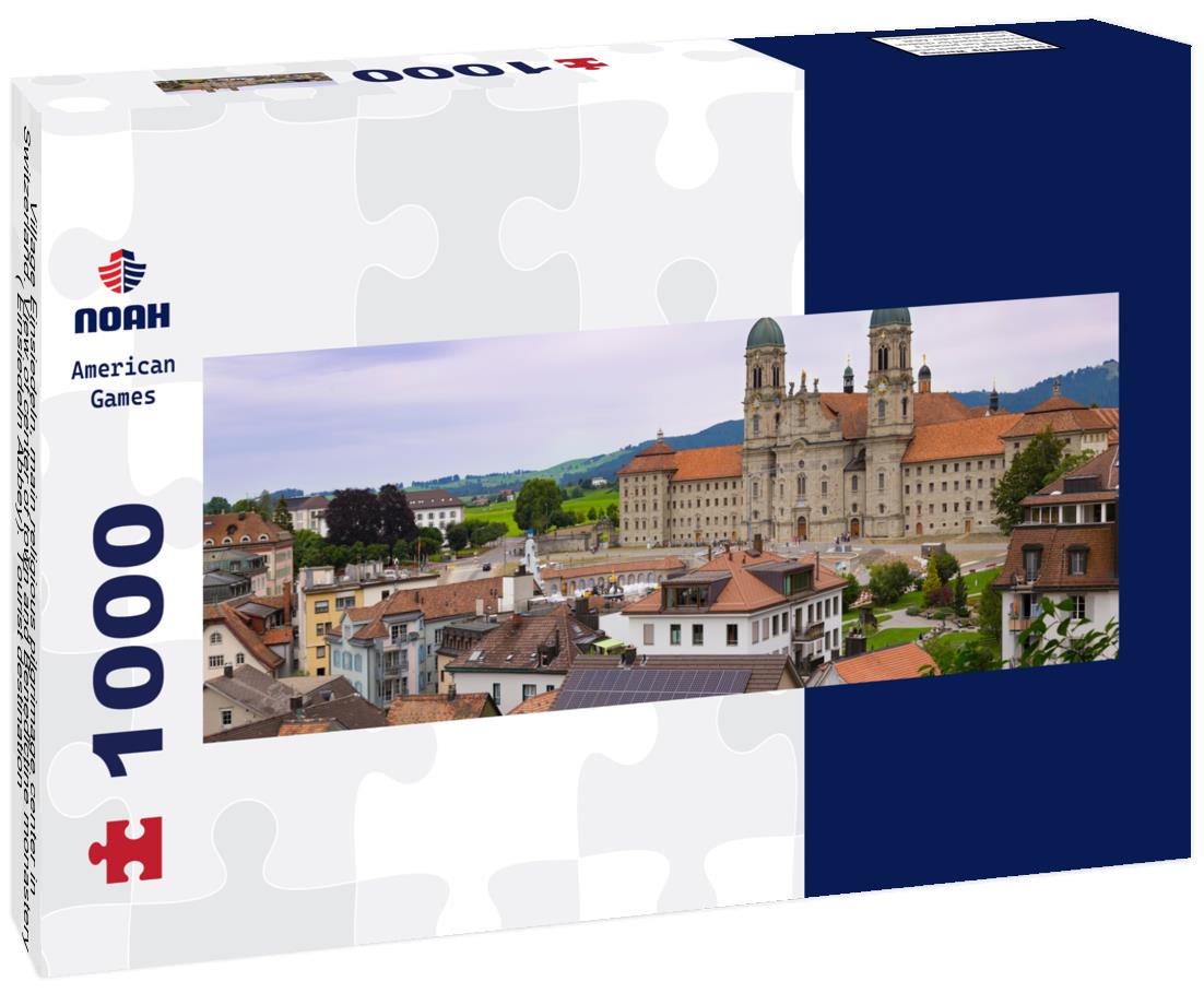 Noah Jigsaw Puzzle Village Einsiedeln, main religious pilgrimage center in Switzerland. View of center of town and Benedictine monastery ( Einsiedeln Abbey). Tourist destination panorama 1000 pieces