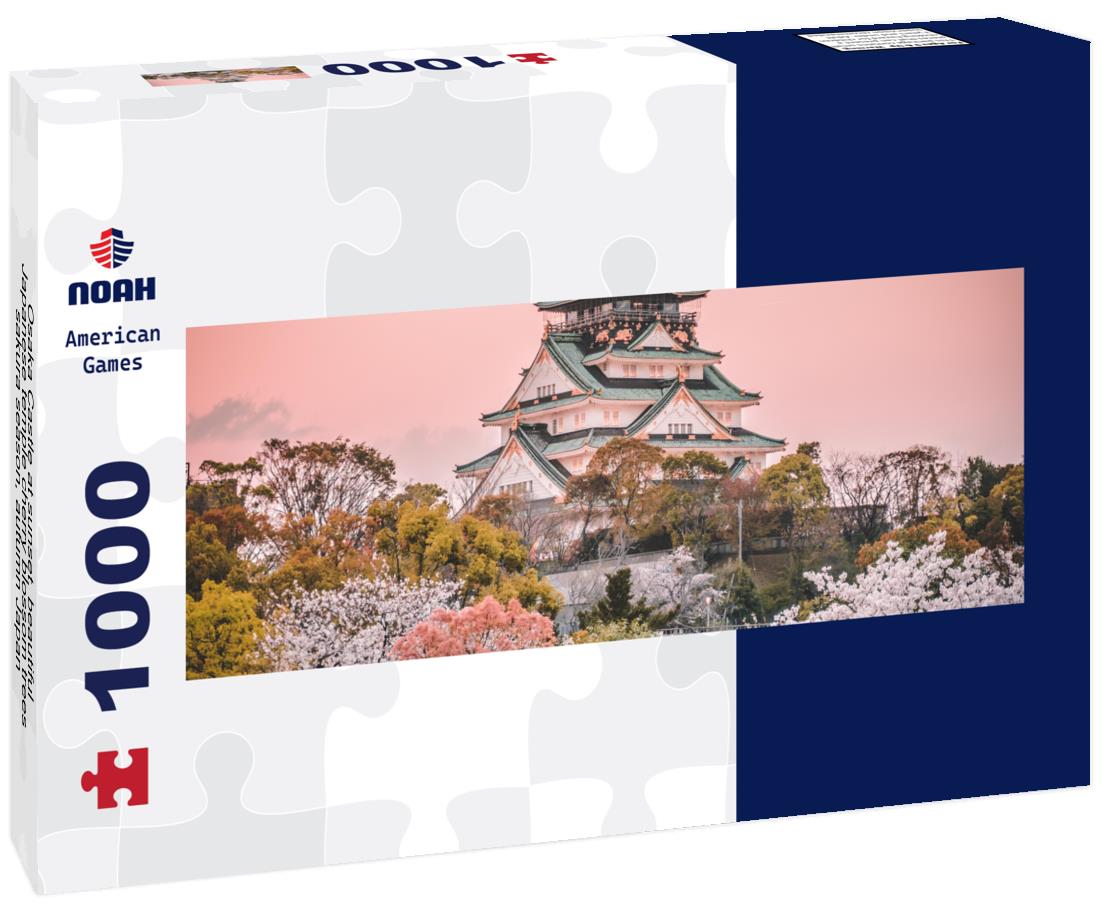 Noah Jigsaw Puzzle Osaka Castle at sunset, beautiful Japanese temple cherry blossom trees, sakura season, autumn Japan panorama 1000 pieces