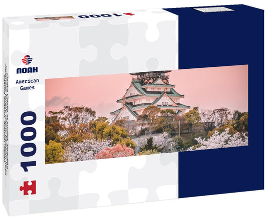 Noah Jigsaw Puzzle Osaka Castle at sunset, beautiful Japanese temple cherry blossom trees, sakura season, autumn Japan panorama 1000 pieces