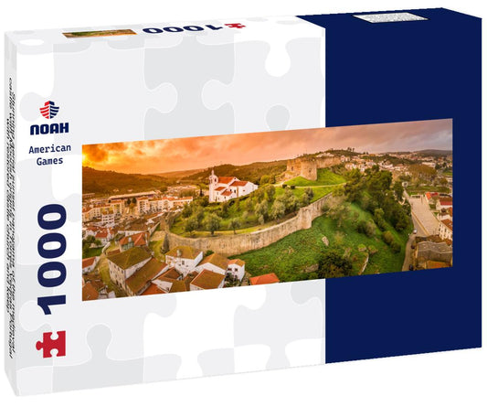 Noah Jigsaw Puzzle Stunning aerial sunset panorama of the medieval castle with Moorish origins in Torres Vedras Portugal with restored castle church and keep panorama 1000 pieces