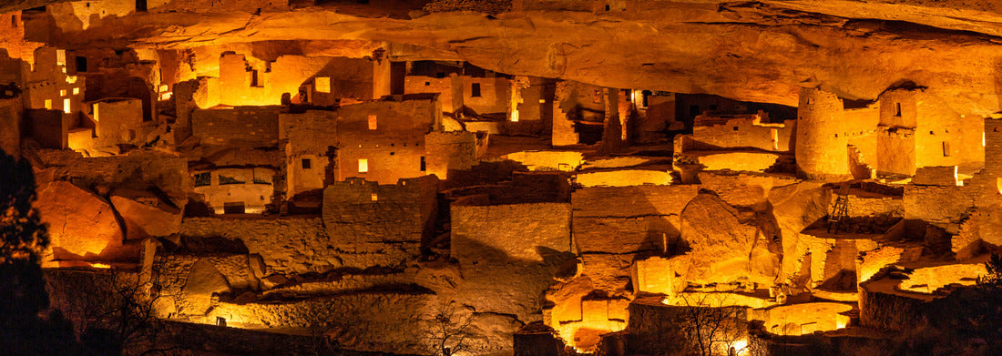 Noah Jigsaw Puzzle Cliff Palace, the largest cliff dwelling in North America, illuminated once a year during the Luminaria Festival in Mesa Verde National Park, Colorado panorama 1000 pieces