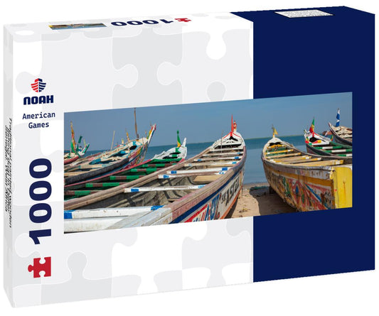 Noah Jigsaw Puzzle Traditional painted wooden fishing boat in Djiffer, Senegal. West Africa panorama 1000 pieces