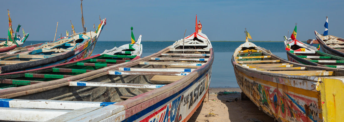Noah Jigsaw Puzzle Traditional painted wooden fishing boat in Djiffer, Senegal. West Africa panorama 1000 pieces