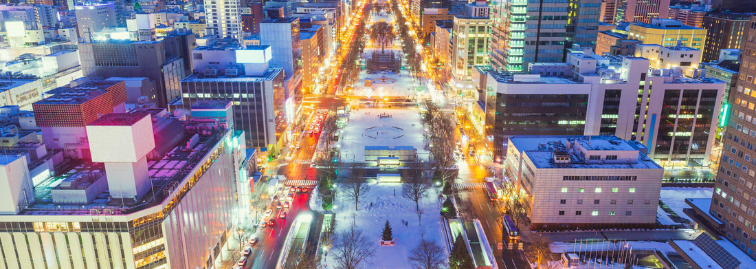 Noah Jigsaw Puzzle Cityscape Odori Park seen from Sapporo TV tower, illuminated during the winter season, famous tourist spot in Sapporo Snow Festival panorama 1000 pieces