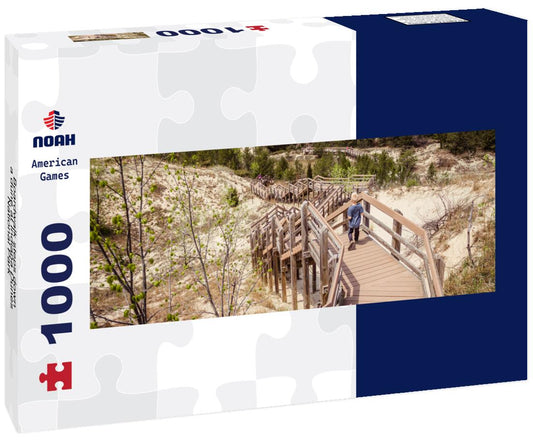 Noah Jigsaw Puzzle Boardwalk steps down a dune at Indiana Dunes National Park panorama 1000 pieces
