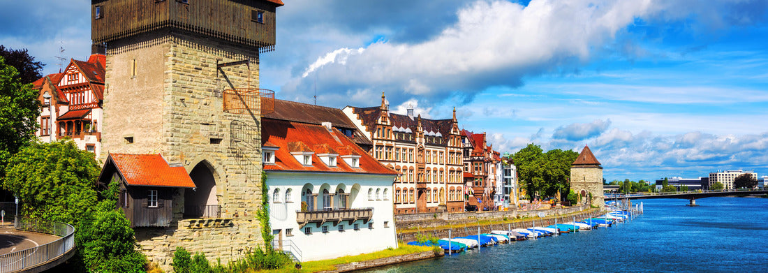 Noah Jigsaw Puzzle Medieval Rhine Gate Tower in Konstanz city facing the Rhine river and Lake Constance, Germany panorama 1000 pieces