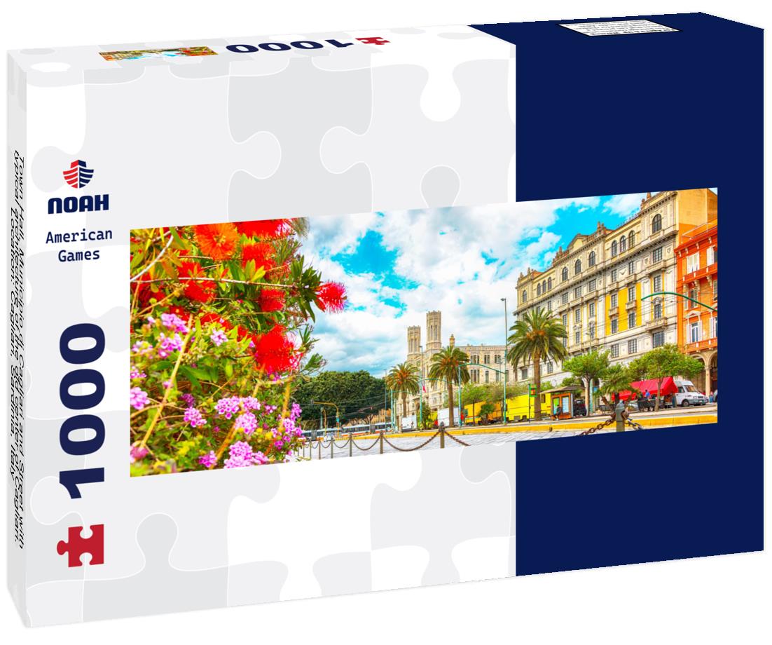 Noah Jigsaw Puzzle Town Hall, Municipio di Cagliari and Street with typical architecture of the old center of Cagliari. Location: Cagliari, Sardinia, Italy panorama 1000 pieces