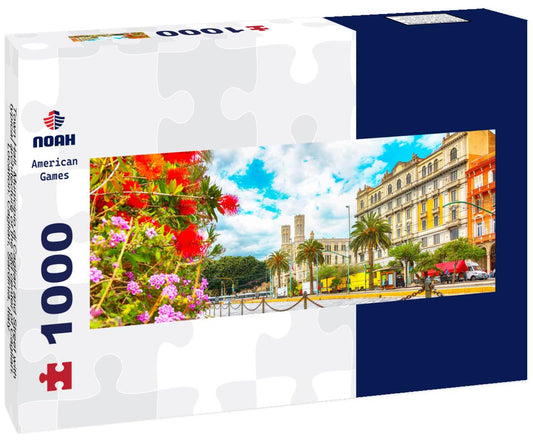 Noah Jigsaw Puzzle Town Hall, Municipio di Cagliari and Street with typical architecture of the old center of Cagliari. Location: Cagliari, Sardinia, Italy panorama 1000 pieces