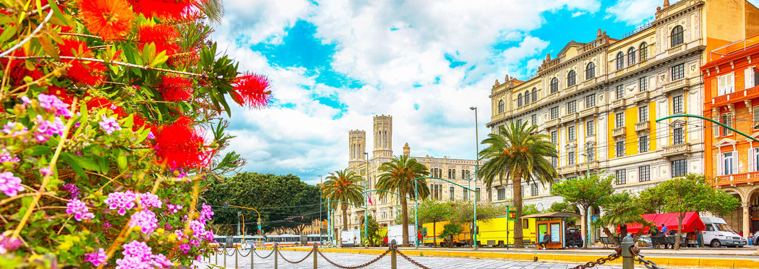 Noah Jigsaw Puzzle Town Hall, Municipio di Cagliari and Street with typical architecture of the old center of Cagliari. Location: Cagliari, Sardinia, Italy panorama 1000 pieces