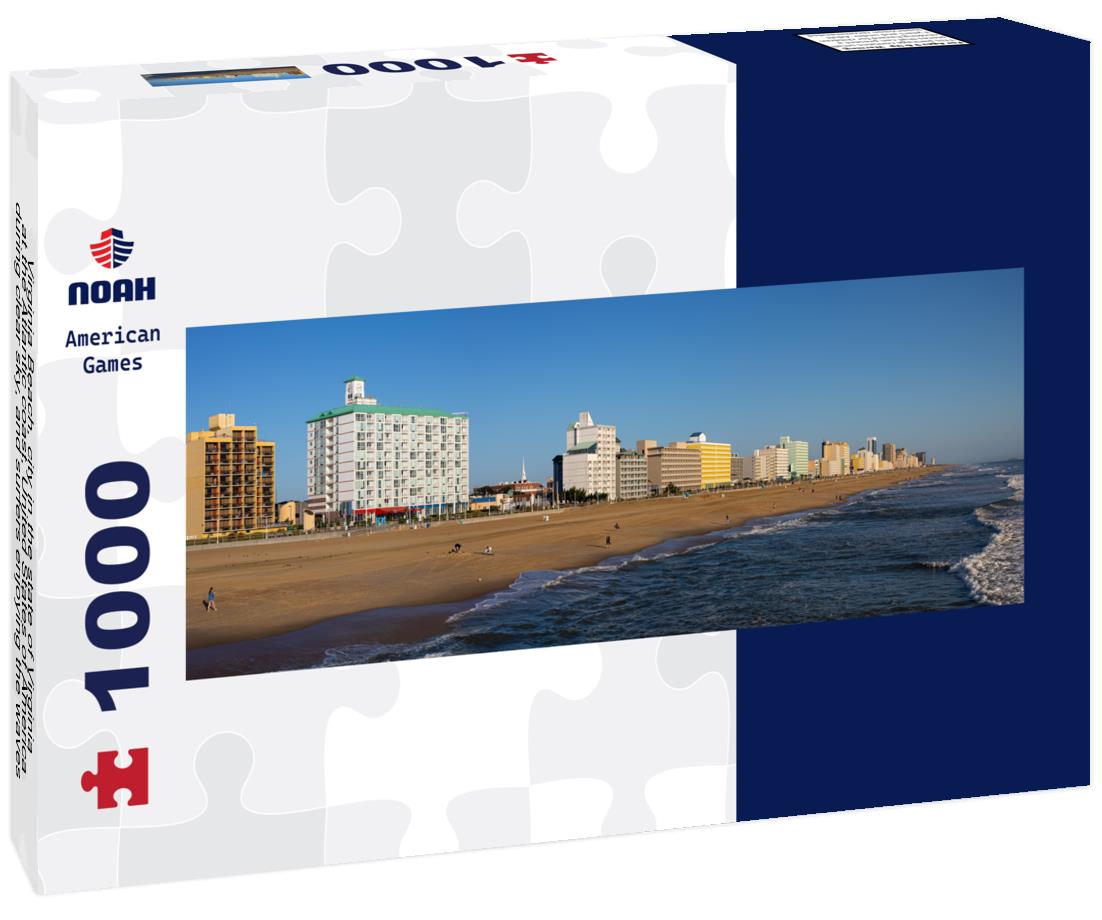 Noah Jigsaw Puzzle Virginia Beach, city in the state of Virginia, at the Atlantic coast, United States of America, during clear sky, and surfers enjoying the waves panorama 1000 pieces