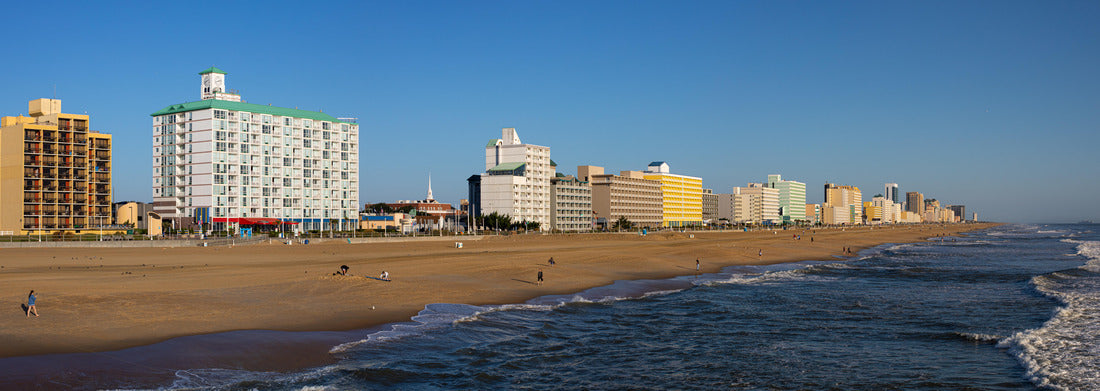 Noah Jigsaw Puzzle Virginia Beach, city in the state of Virginia, at the Atlantic coast, United States of America, during clear sky, and surfers enjoying the waves panorama 1000 pieces